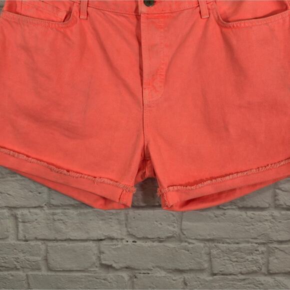 A J Brand Flamingo Neon Orange Pink Joanie Boy Fit Denim Shorts NWT Size 31 Fray - Picture 5 of 12
